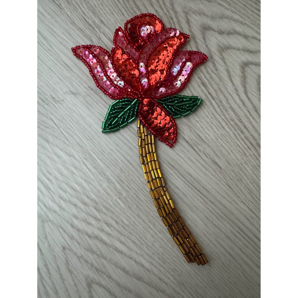 Rose Sequin Beaded Appliqué Patch - Lot of 2